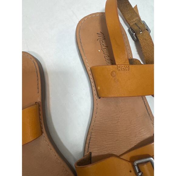 Madewell Boardwalk Buckle Leather Sandal Womens 9.5 Brown Orange Cognac Flat - Picture 3 of 5